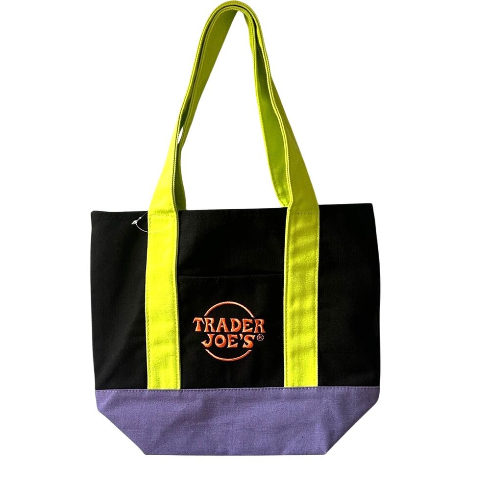 NWT Trader Joe’s Halloween Mini Tote Bag Black Purple Green Limited Edition